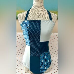 Women's NANI Swimsuit Blues Floral Patchwork One-Piece Back Key Hole Cut Out L